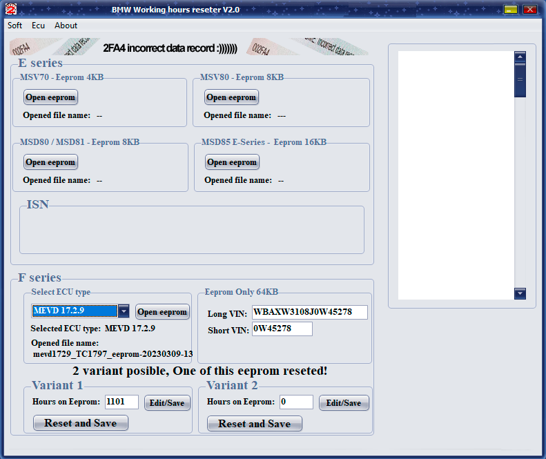 BMW Working Hours Resetter (2FA4 Error) Fix 2.0