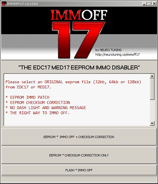 IMMOFF17 Software EDC17 MED17 Eeprom Immo Disabler v2.1162
