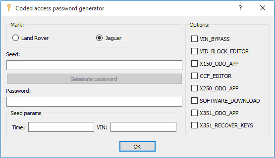 JLR Coded Access Password Generator
