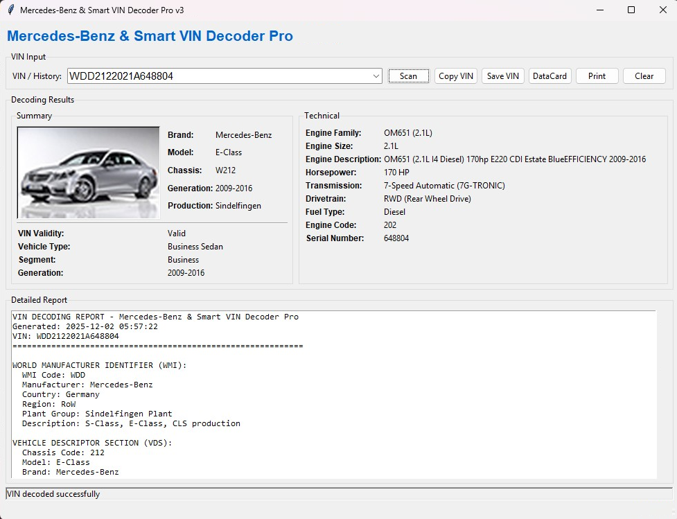 Mercedes & Smart VIN Datacard Decoder Tool v3.0.3