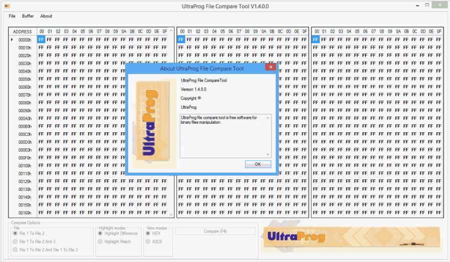 UltraProg File Compare Triple-pane HEX and ASCII Diff