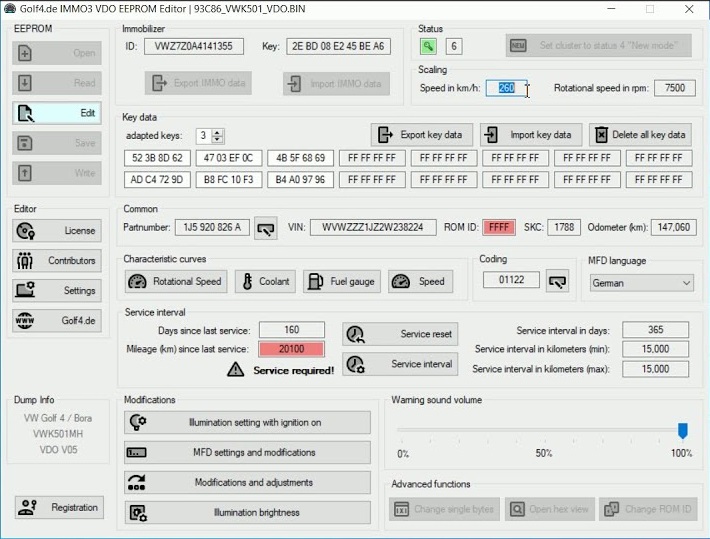 VAG Dashboard - IMMO3 VDO Eeprom Editor Software