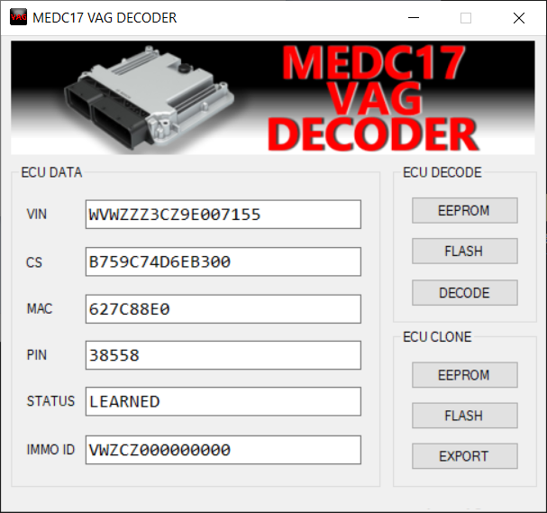 VAG MEDC17 Decoder & Decoding Decryption Eeprom