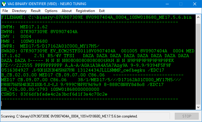 VBID - VAG Binary Identifier ECU File Scanner
