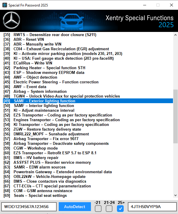 Xentry Special Function Password calculator 2025